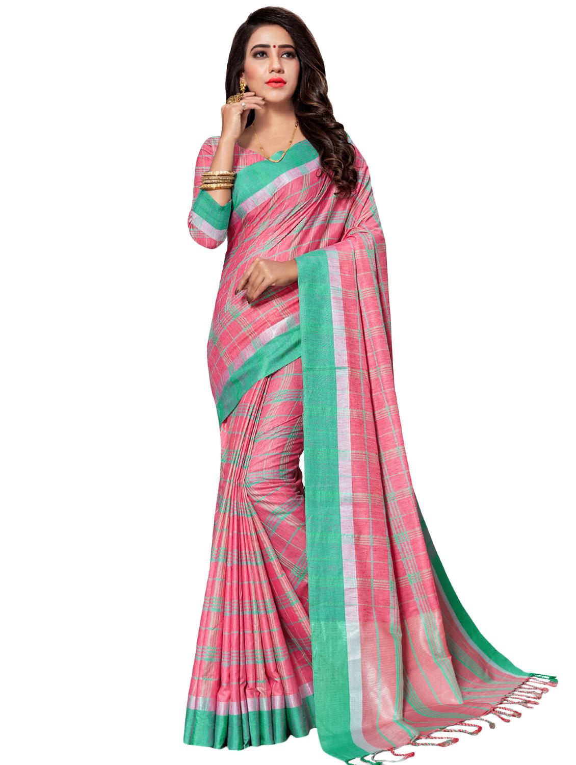 checkered woven saree with blouse - 17234801 - Zoom Image - 1