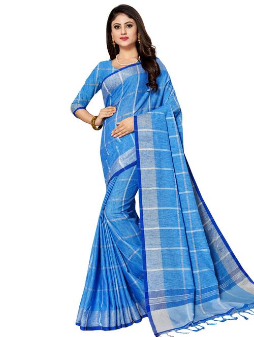 checkered woven saree with blouse - 17234811 - Standard Image - 1