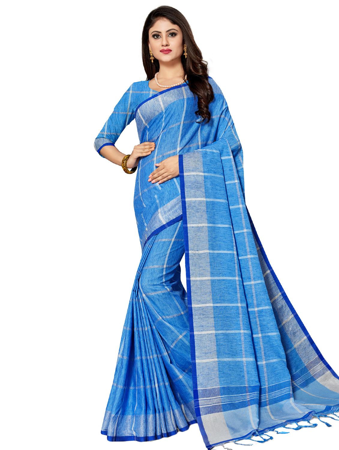 checkered woven saree with blouse - 17234811 - Zoom Image - 1