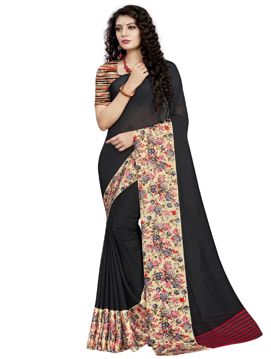 solid bordered saree with blouse - 17234838 - Zoom Image - 1