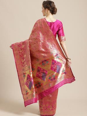 self design banarasi saree with blouse - 17234966 - Standard Image - 2