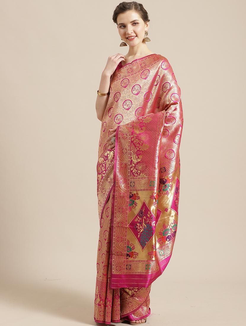 self design banarasi saree with blouse - 17234966 - Zoom Image - 1