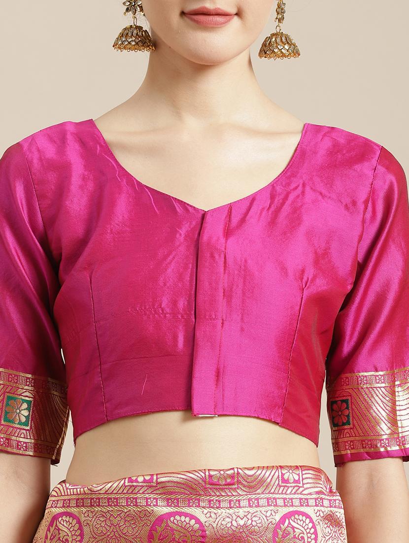 self design banarasi saree with blouse - 17234966 - Zoom Image - 4