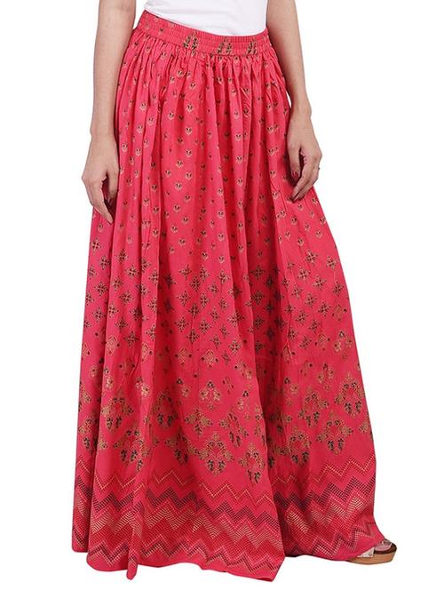 gold print flared skirt - 17235328 - Very Small Image - 1