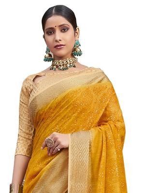 mustard cotton silk printed saree with blouse - 17235935 - Standard Image - 2