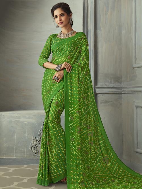 bandhani printed saree with blouse - 17236024 - Standard Image - 1