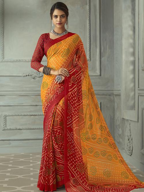 bandhani printed saree with blouse - 17236026 - Standard Image - 1