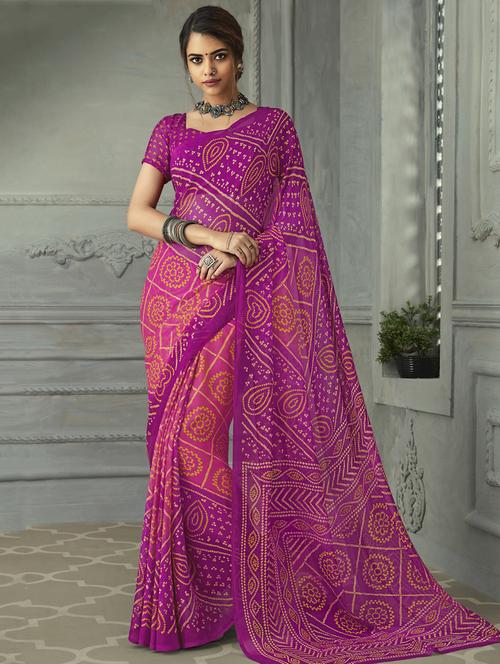 bandhani printed saree with blouse - 17236031 - Standard Image - 1
