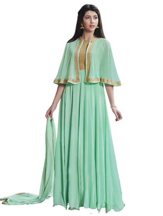 zari embroidered flared semi-stitched suit - 17238512 - Zoom Image - 1