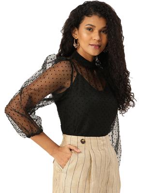 puff sleeves dobby top - 17238790 - Standard Image - 2