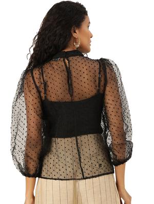 puff sleeves dobby top - 17238790 - Standard Image - 3