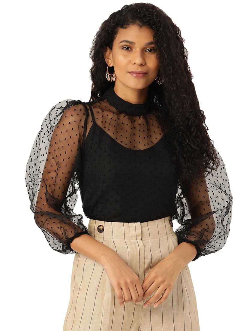 puff sleeves dobby top - 17238790 - Zoom Image - 1
