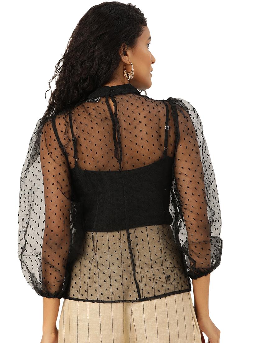 puff sleeves dobby top - 17238790 - Zoom Image - 3