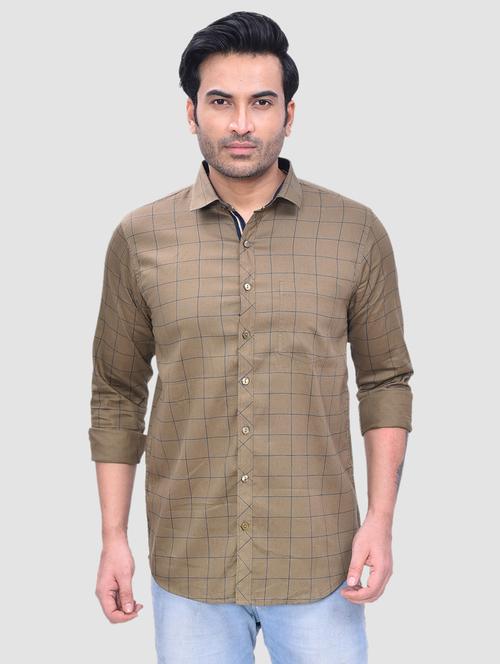 olive green checkered casual shirt - 17238913 - Standard Image - 1