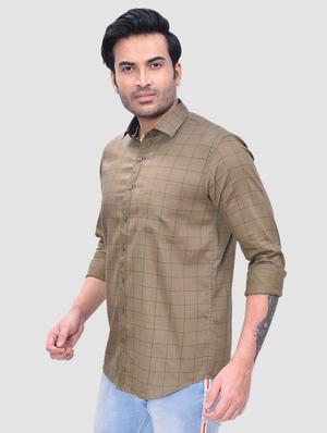 olive green checkered casual shirt - 17238913 - Standard Image - 2
