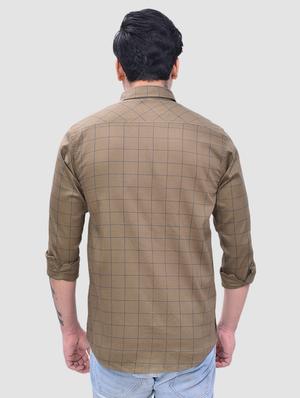 olive green checkered casual shirt - 17238913 - Standard Image - 3