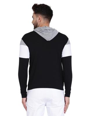 black color block cut & sew hooded t-shirt - 17239539 - Standard Image - 3