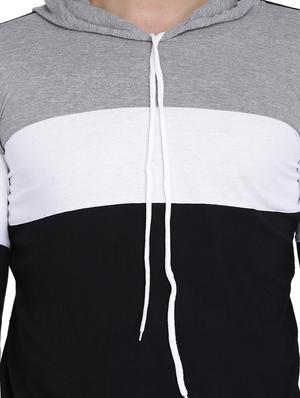 black color block cut & sew hooded t-shirt - 17239539 - Standard Image - 4