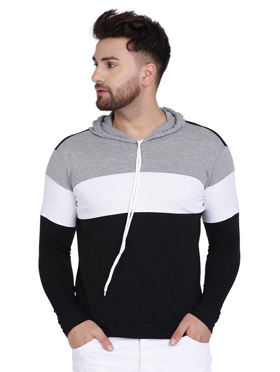 black color block cut & sew hooded t-shirt - 17239539 - Zoom Image - 1