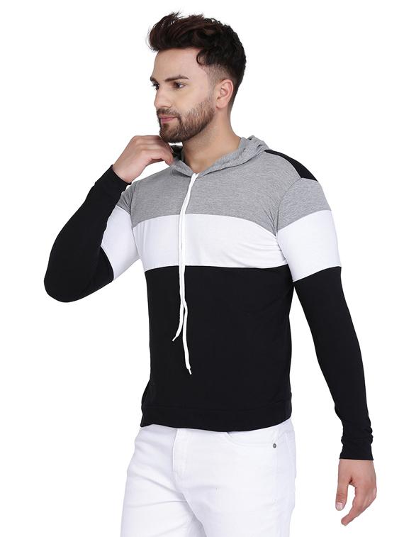 black color block cut & sew hooded t-shirt - 17239539 - Zoom Image - 2