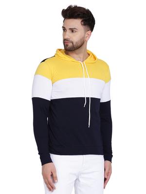 yellow color block cut & sew hooded t-shirt - 17239541 - Standard Image - 2
