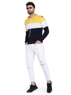yellow color block cut & sew hooded t-shirt - 17239541 - Standard Image - 4