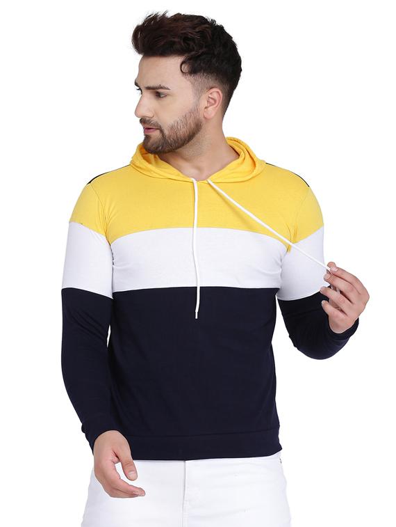 yellow color block cut & sew hooded t-shirt - 17239541 - Zoom Image - 1