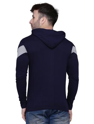 navy blue color block cut & sew hooded t-shirt - 17239545 - Standard Image - 3