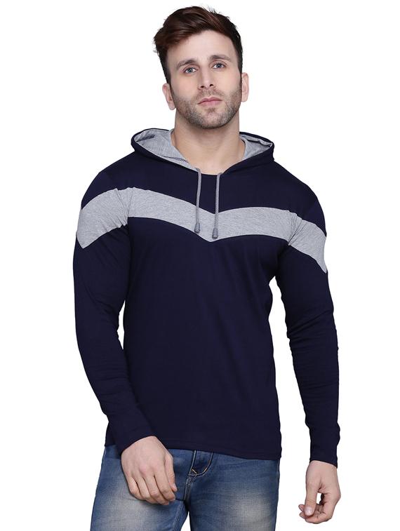 navy blue color block cut & sew hooded t-shirt - 17239545 - Zoom Image - 1