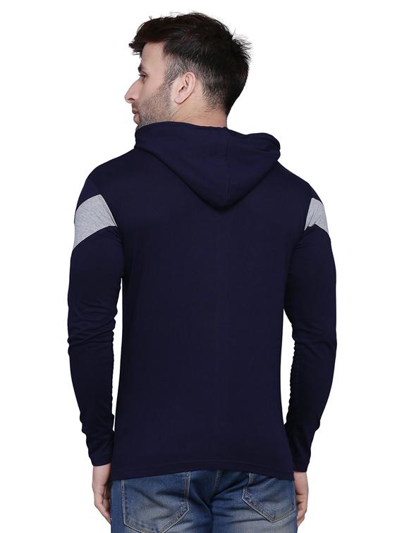 navy blue color block cut & sew hooded t-shirt - 17239545 - Zoom Image - 3