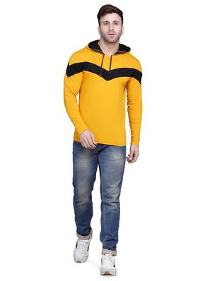 yellow color block cut & sew hooded t-shirt - 17239547 - Standard Image - 4