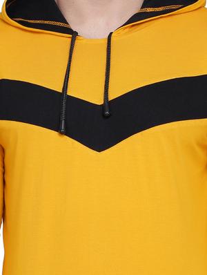 yellow color block cut & sew hooded t-shirt - 17239547 - Standard Image - 5