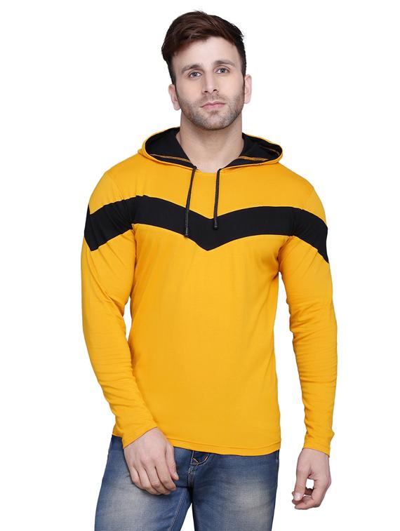 yellow color block cut & sew hooded t-shirt - 17239547 - Zoom Image - 1