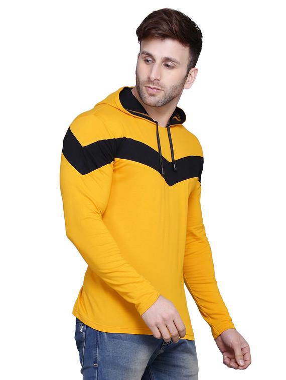 yellow color block cut & sew hooded t-shirt - 17239547 - Zoom Image - 2
