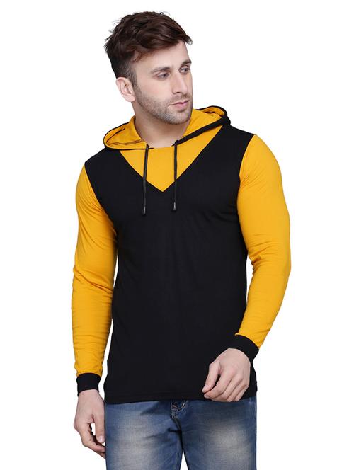 black color block cut & sew hooded t-shirt - 17239548 - Standard Image - 1
