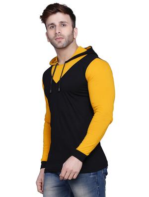 black color block cut & sew hooded t-shirt - 17239548 - Standard Image - 2