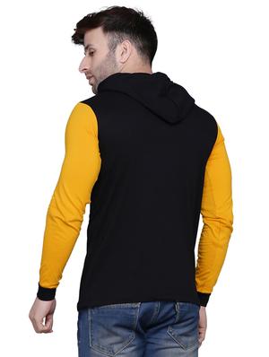 black color block cut & sew hooded t-shirt - 17239548 - Standard Image - 3