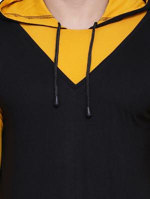 black color block cut & sew hooded t-shirt - 17239548 - Standard Image - 4