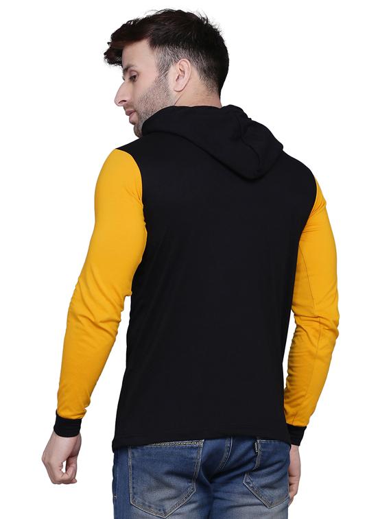 black color block cut & sew hooded t-shirt - 17239548 - Zoom Image - 3
