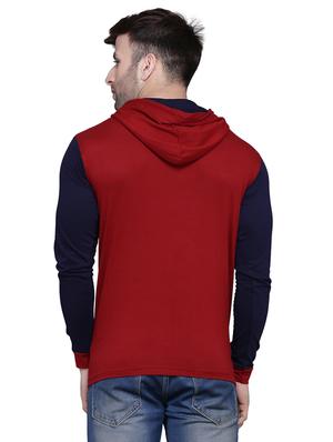 maroon color block cut & sew hooded t-shirt - 17239559 - Standard Image - 2