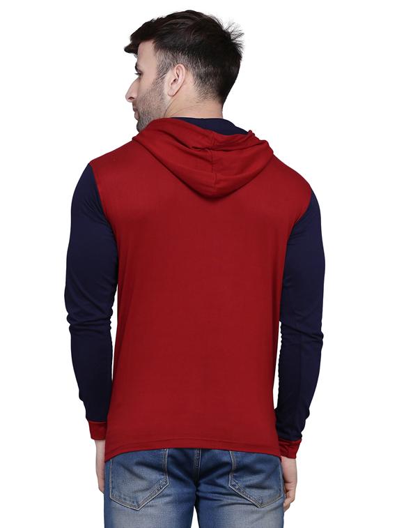 maroon color block cut & sew hooded t-shirt - 17239559 - Zoom Image - 2