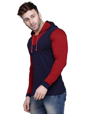 navy blue color block cut & sew hooded t-shirt - 17239560 - Standard Image - 2