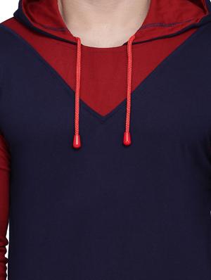 navy blue color block cut & sew hooded t-shirt - 17239560 - Standard Image - 4