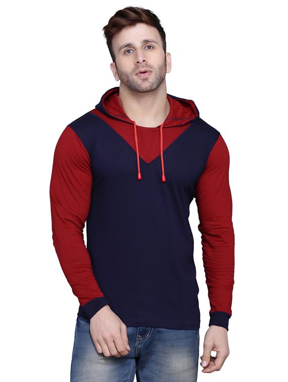 navy blue color block cut & sew hooded t-shirt - 17239560 - Zoom Image - 1