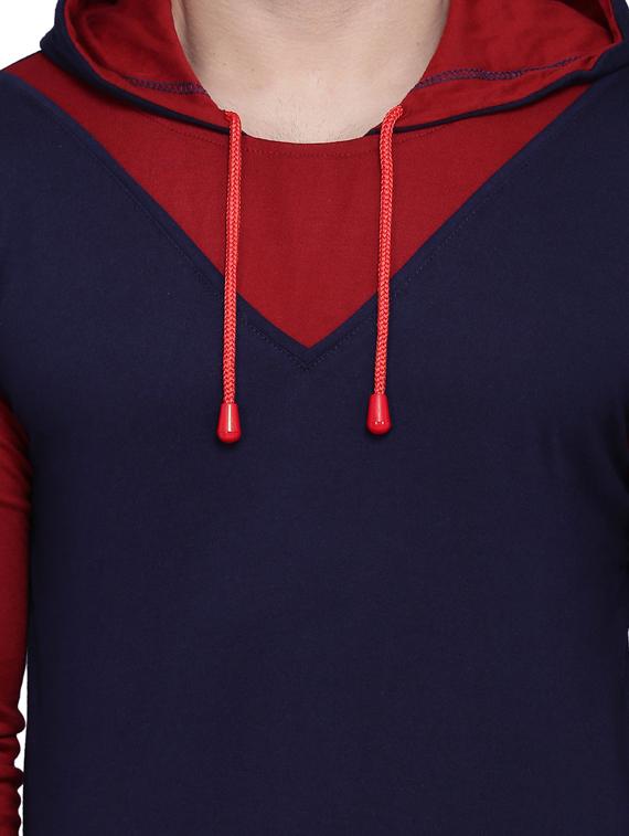navy blue color block cut & sew hooded t-shirt - 17239560 - Zoom Image - 4