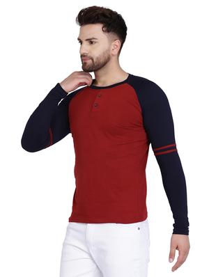 maroon color block raglan t-shirt - 17239561 - Standard Image - 2