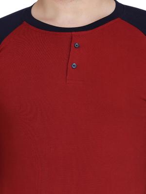 maroon color block raglan t-shirt - 17239561 - Standard Image - 4
