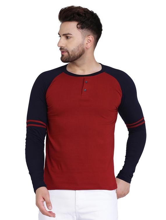 maroon color block raglan t-shirt - 17239561 - Zoom Image - 1