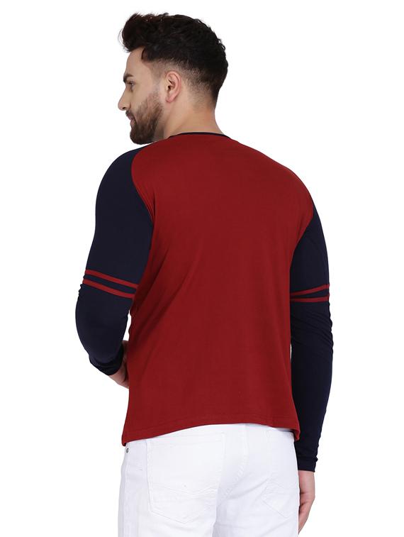 maroon color block raglan t-shirt - 17239561 - Zoom Image - 3