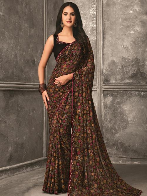 floral printed saree with blouse - 17239819 - Standard Image - 1